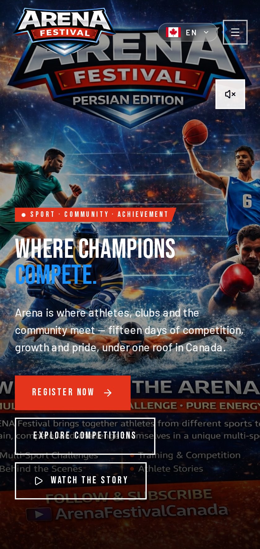 Arena Festival website on mobile