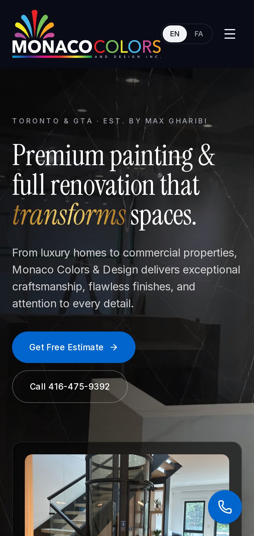 Monaco Colors & Design website on mobile