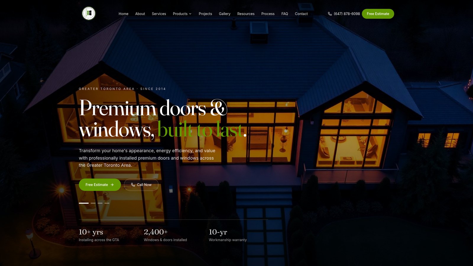 Green Windows & Doors website homepage
