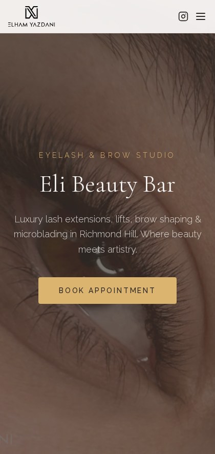 Eli Beauty Bar website on mobile