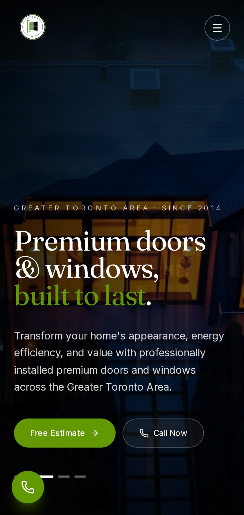 Green Windows & Doors website on mobile